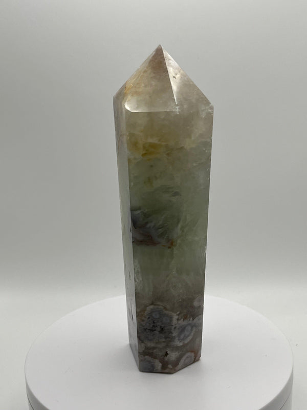 Green Prasiolite with Green Moss Agate Tower